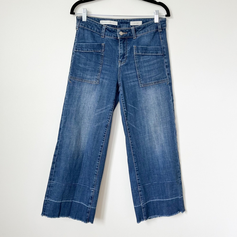 Pilcro & the Letterpress Mid Rise Wide Leg Crop Denim Jeans Raw Hem Womens 28